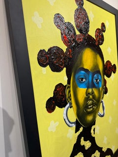 "Elorm (I am Loved)" yellow/green acrylic portrait of woman with green/blue skin