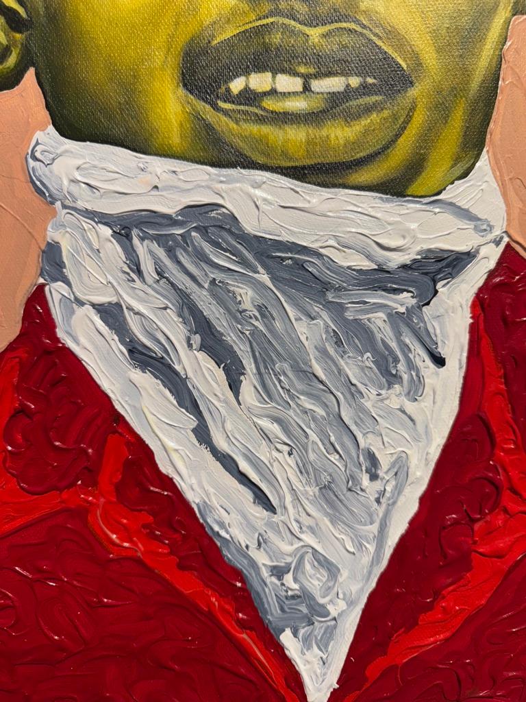 In his work, Tetteh condenses the internal sentiments and tensions of his characters and focuses them, using the eyes as the outlet for expression. In this way his subjects become independent bodies, bold and daring. By examining the psychological