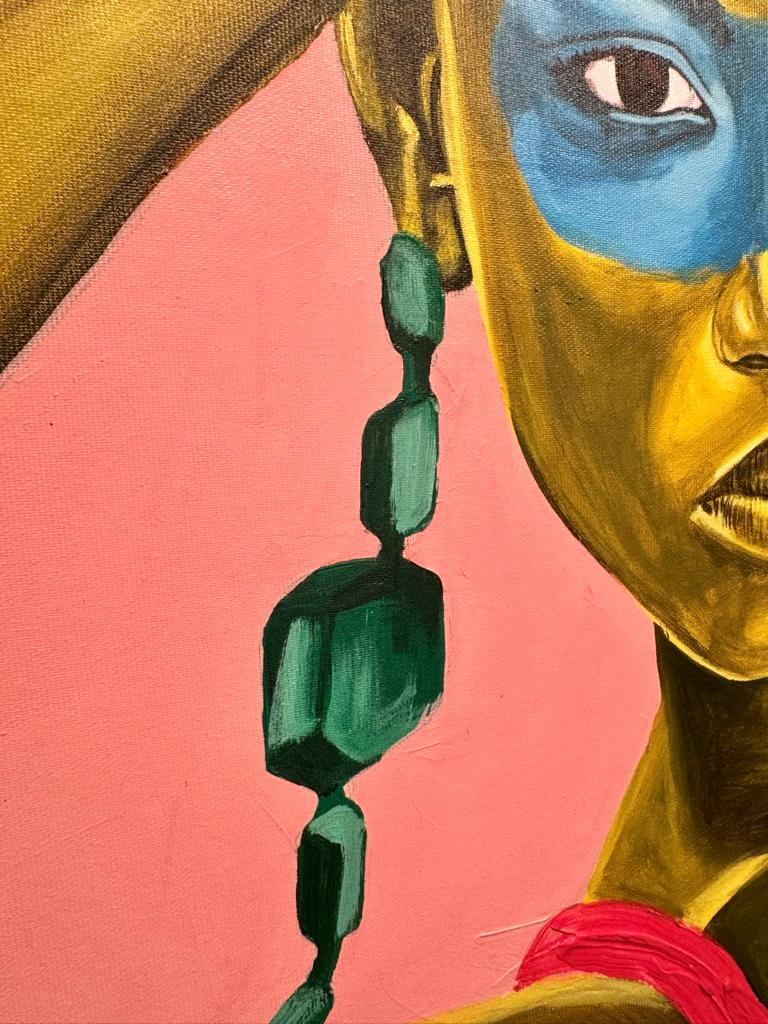 In his work, Tetteh condenses the internal sentiments and tensions of his characters and focuses them, using the eyes as the outlet for expression. In this way his subjects become independent bodies, bold and daring. By examining the psychological
