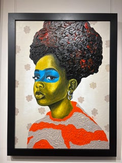 "Miss Jasmine", portrait of a young woman from Ghana, bold attitude, pattern