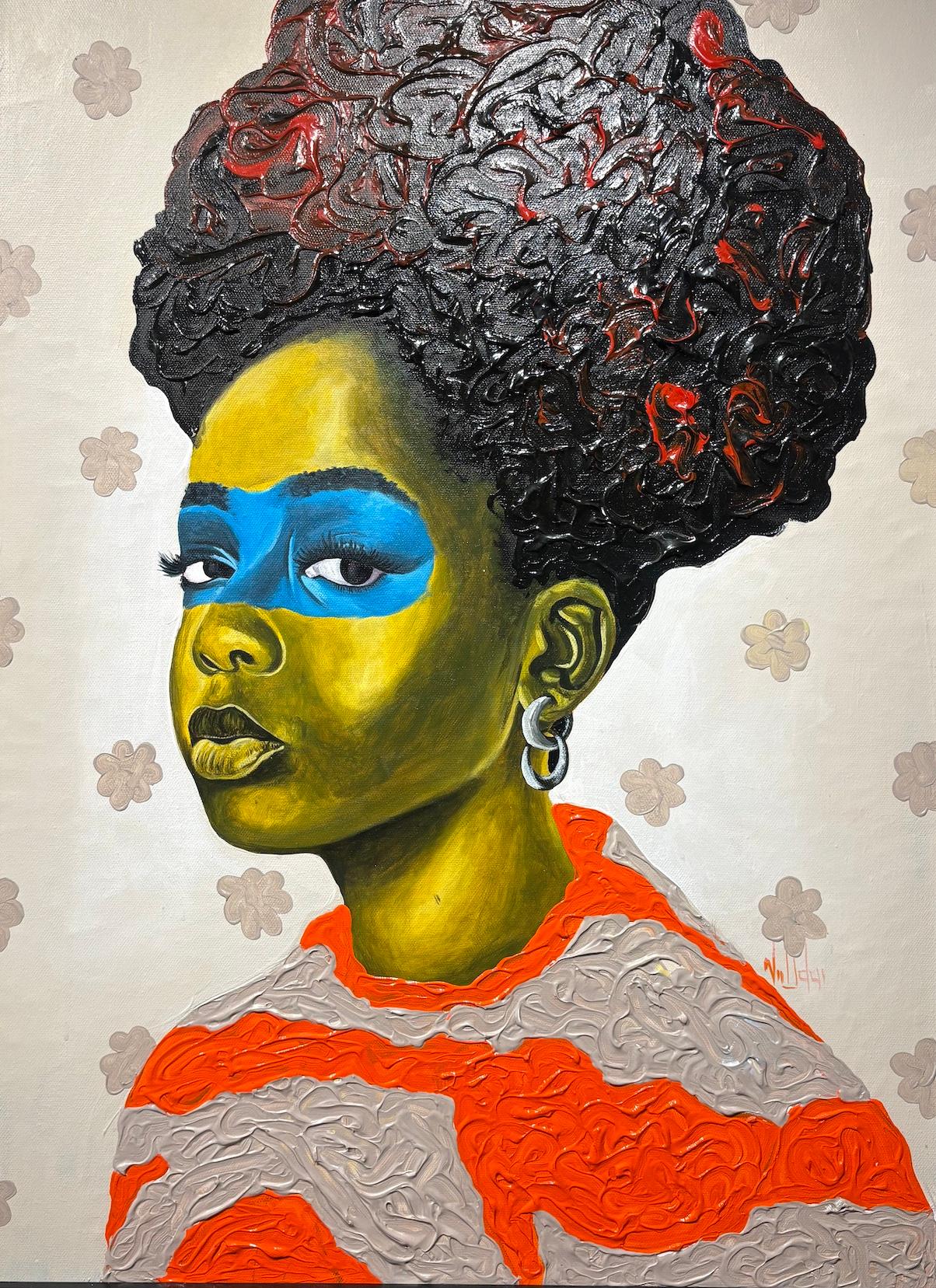 "Miss Jasmine", retrato de una joven de Ghana, actitud audaz, estampado