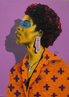 "Solemn Meditation", woman with her head held high and her eyes closed in peace