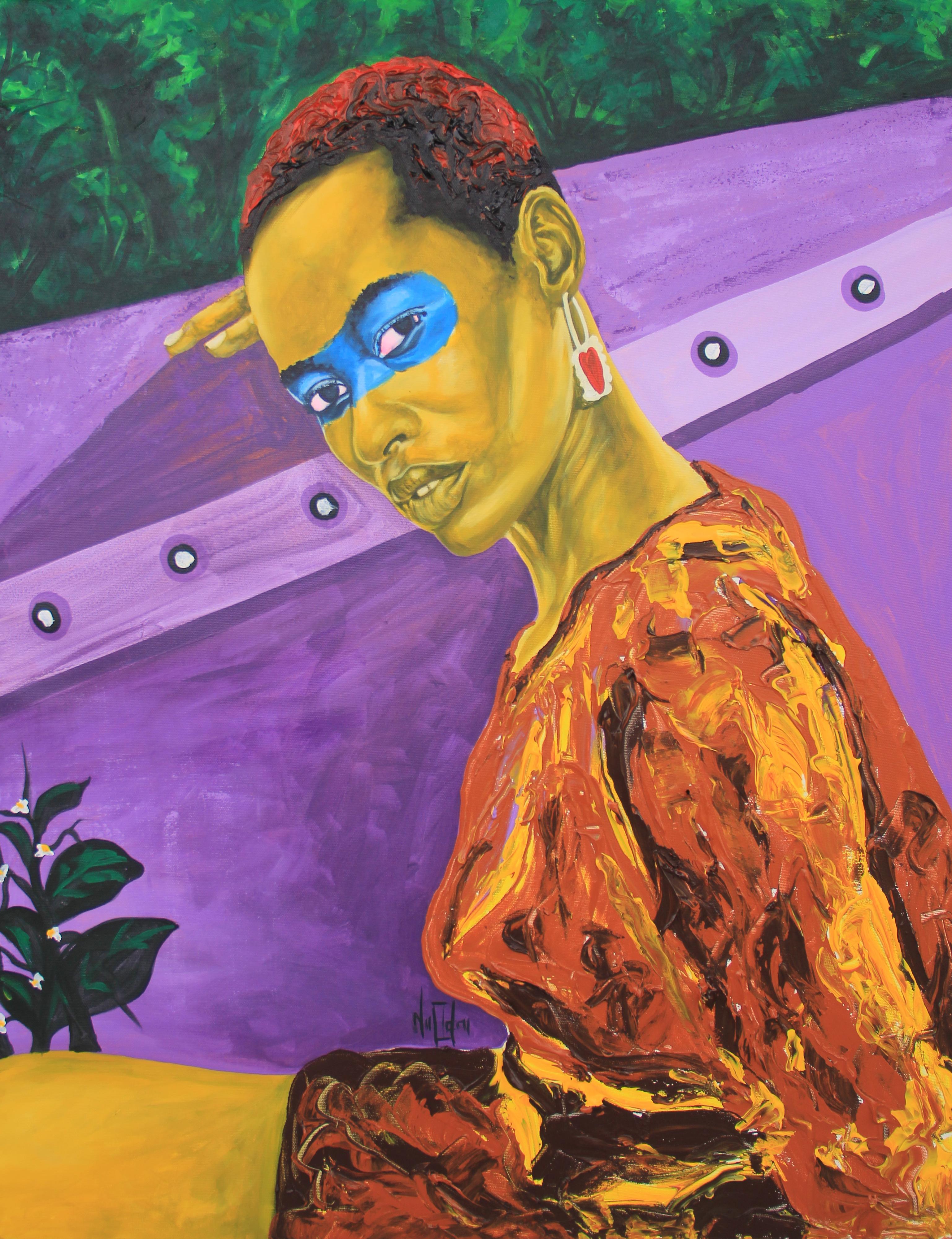 Theophilus Tetteh Glossy Hairline Acrylic Painting Of Black Woman theophilus-tetteh-glossy-hairline-acrylic-painting-of-black-woman