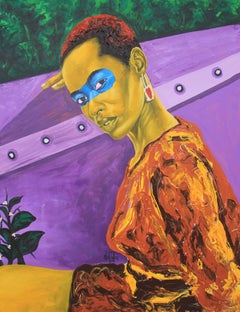 "The Path I Want to Walk On" acrylic painting of a black woman, orange, purple