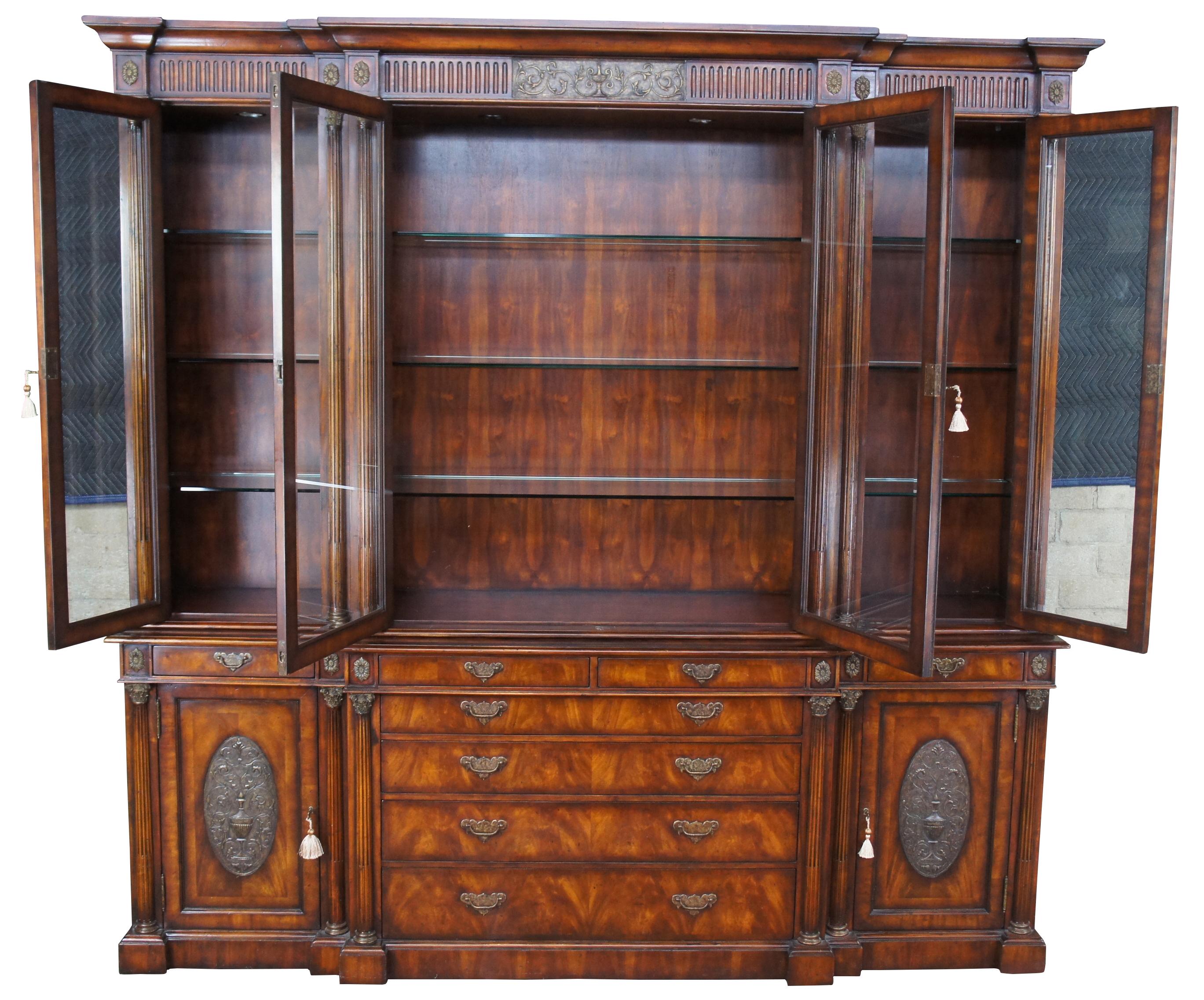 Theordore Alexander Monumental Flame Mahogany Regency Breakfront China Cabinet In Good Condition In Dayton, OH