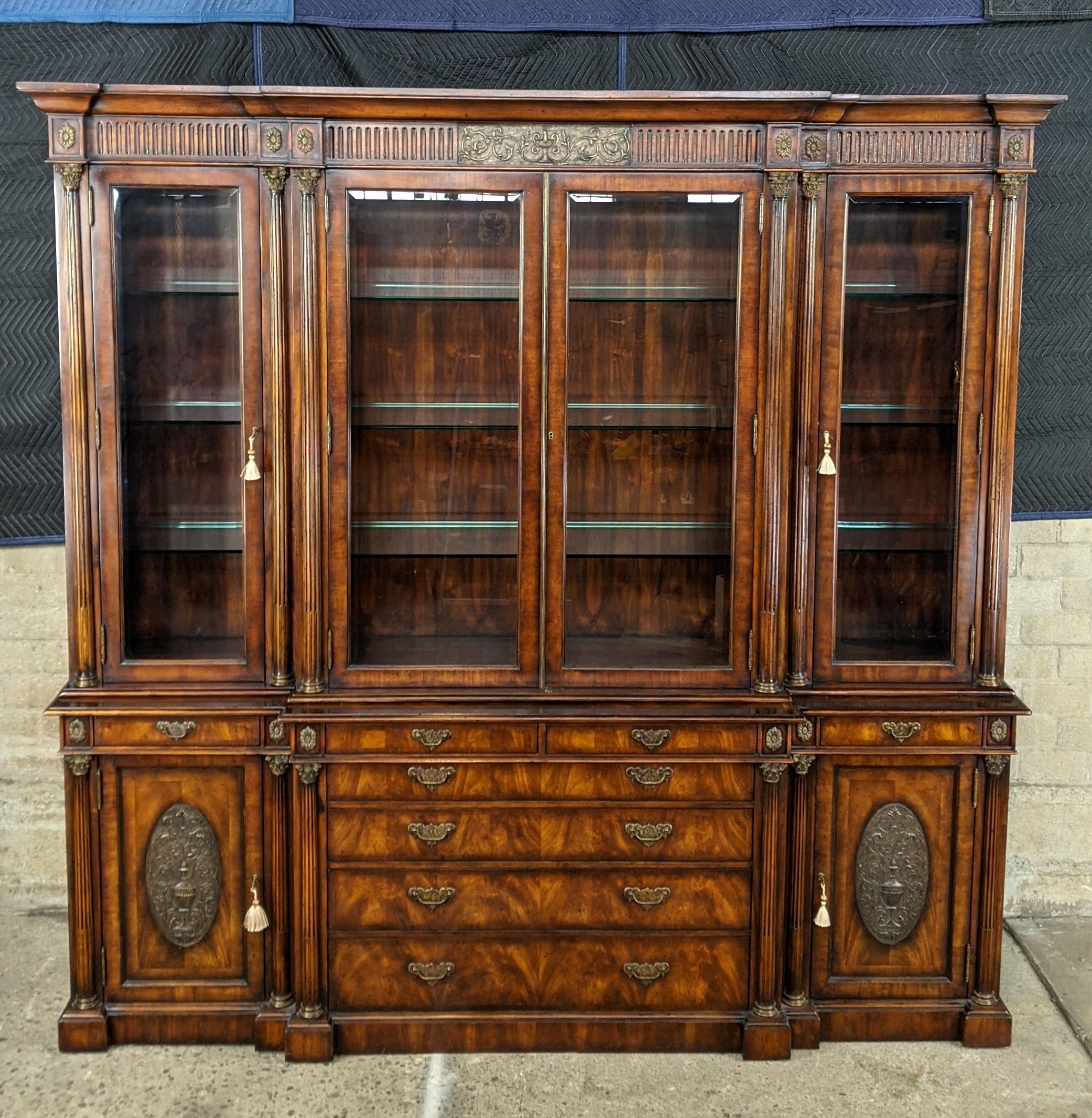 20th Century Theordore Alexander Monumental Flame Mahogany Regency Breakfront China Cabinet