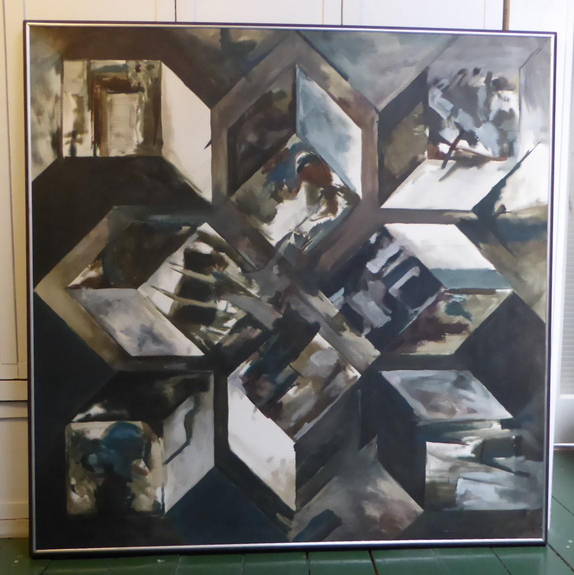 Theoretische Maximum Großes abstraktes expressionistisches O/C-Gemälde 1967 Steve Redman im Angebot 3