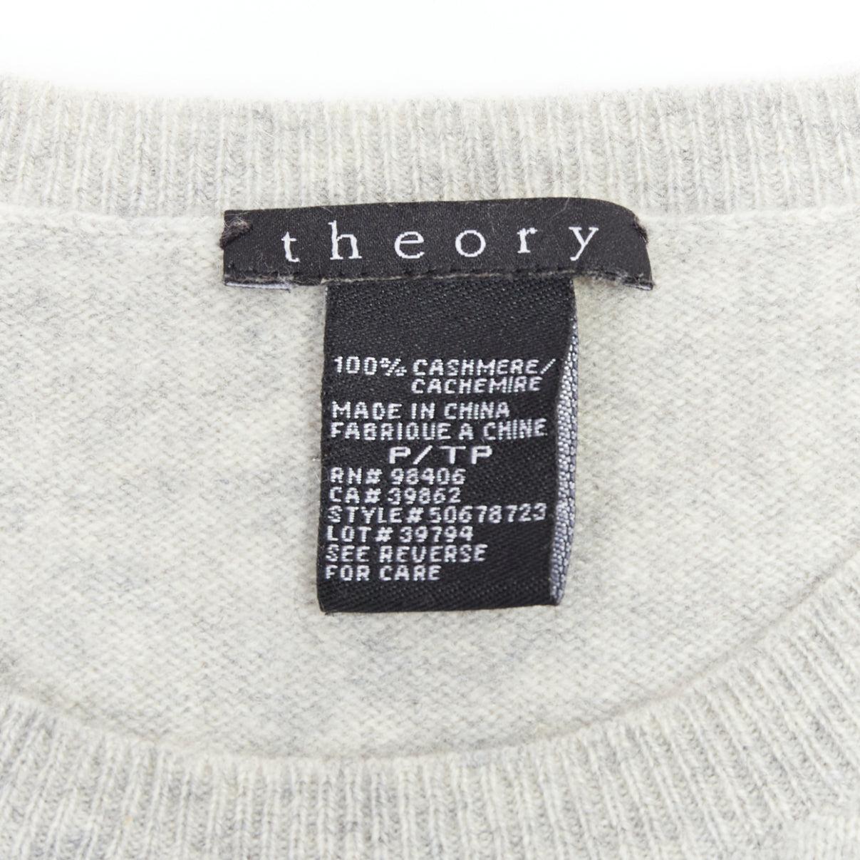 Pull col ras du cou THEORY 100 % cachemire gris à manches longues XS en vente 3