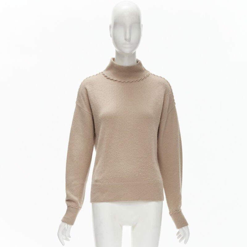 THEORY 100% cachemire marron clair col roulé à épaules tombantes S en vente 5