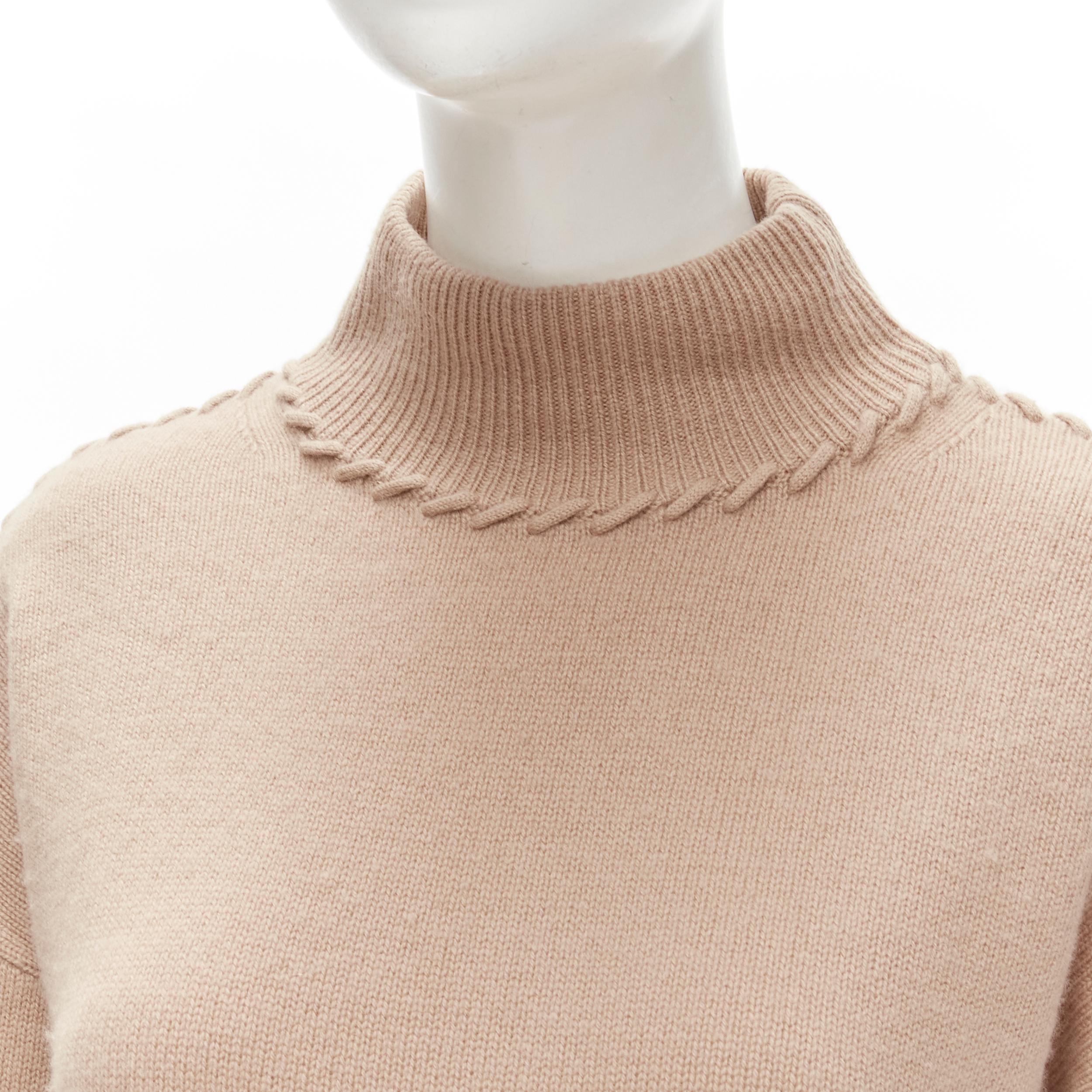 THEORY 100% cashmere light brown whipstitch detail dropped shoulder turtleneck S In Excellent Condition In Hong Kong, NT