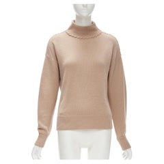 THEORY 100% cashmere light brown whipstitch detail dropped shoulder turtleneck S