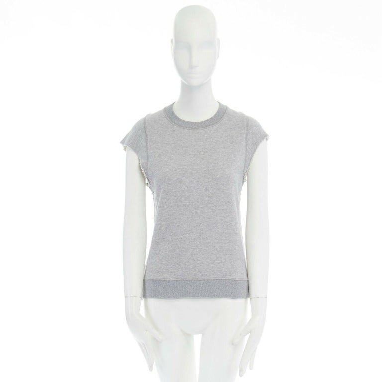 THEORY 38 light grey raw cut sleeves cotton jersey sleeveless sweater