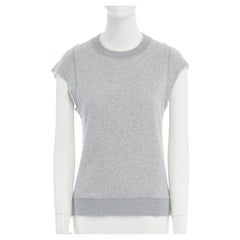 THEORY 38 light grey raw cut sleeves cotton jersey sleeveless sweater top XS