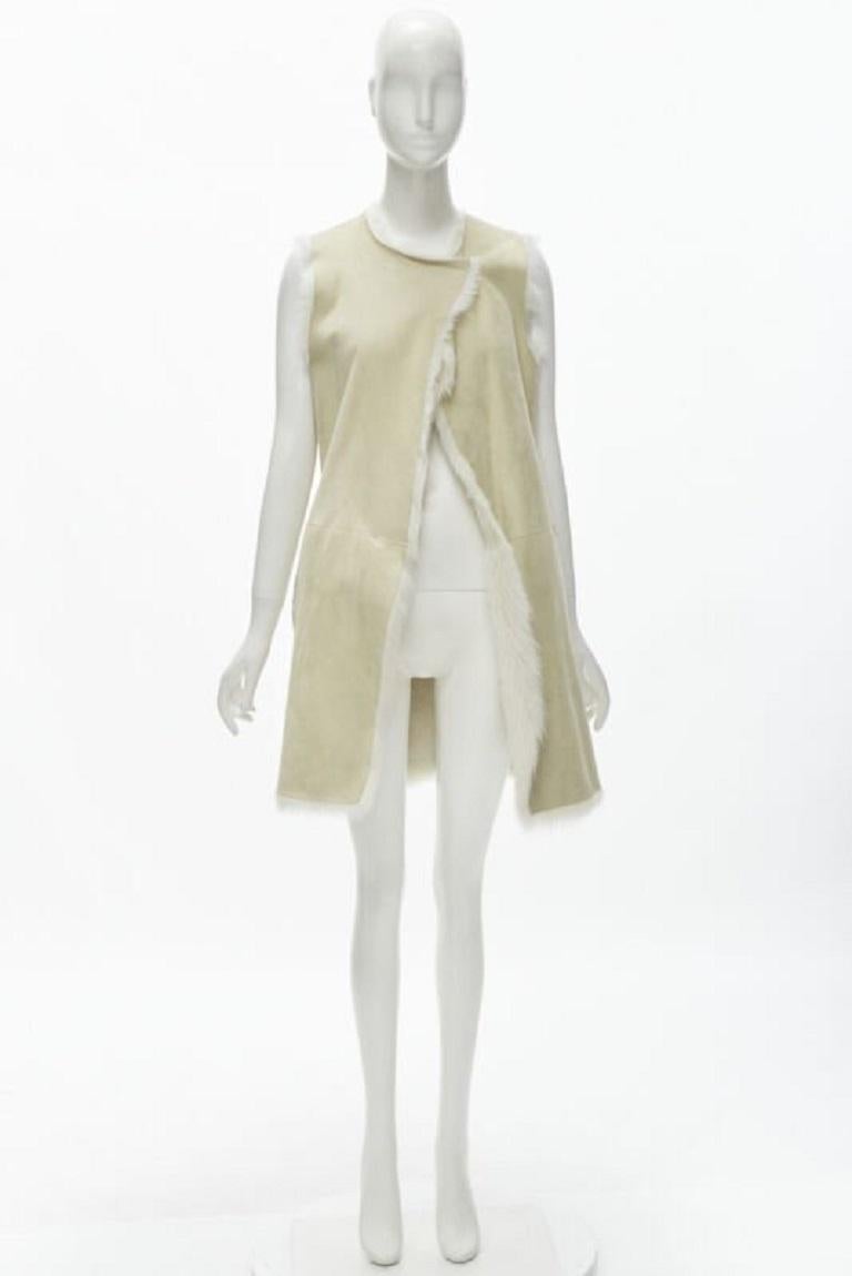 THEORY beige shearling lamb fur lined suede vest XS For Sale 6