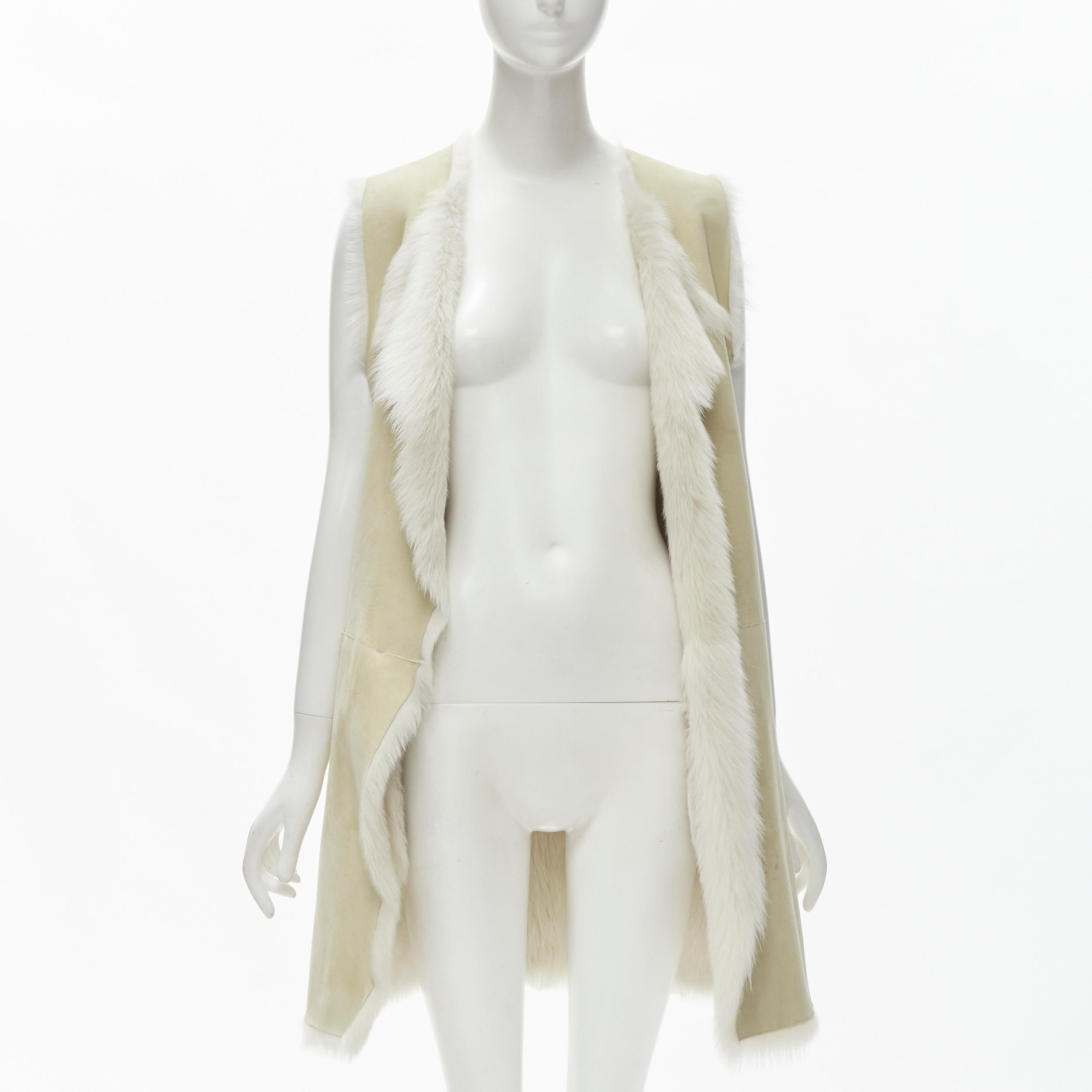 THEORY beige shearling lamb fur lined suede vest XS In Good Condition For Sale In Hong Kong, NT