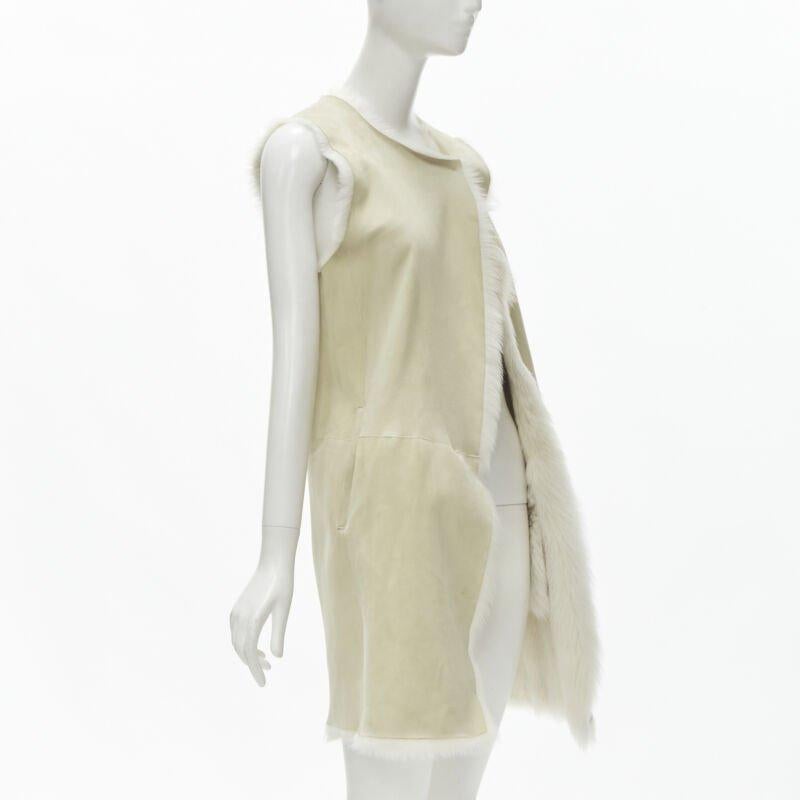 THEORY beige shearling lamb fur lined suede vest XS In Good Condition For Sale In Hong Kong, NT