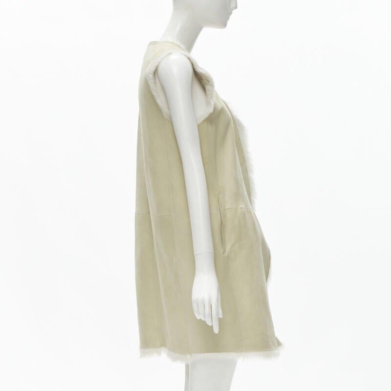 Women's THEORY beige shearling lamb fur lined suede vest XS For Sale