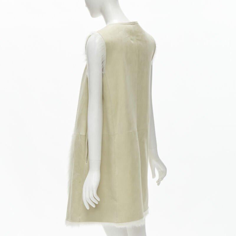 THEORY beige shearling lamb fur lined suede vest XS For Sale 2