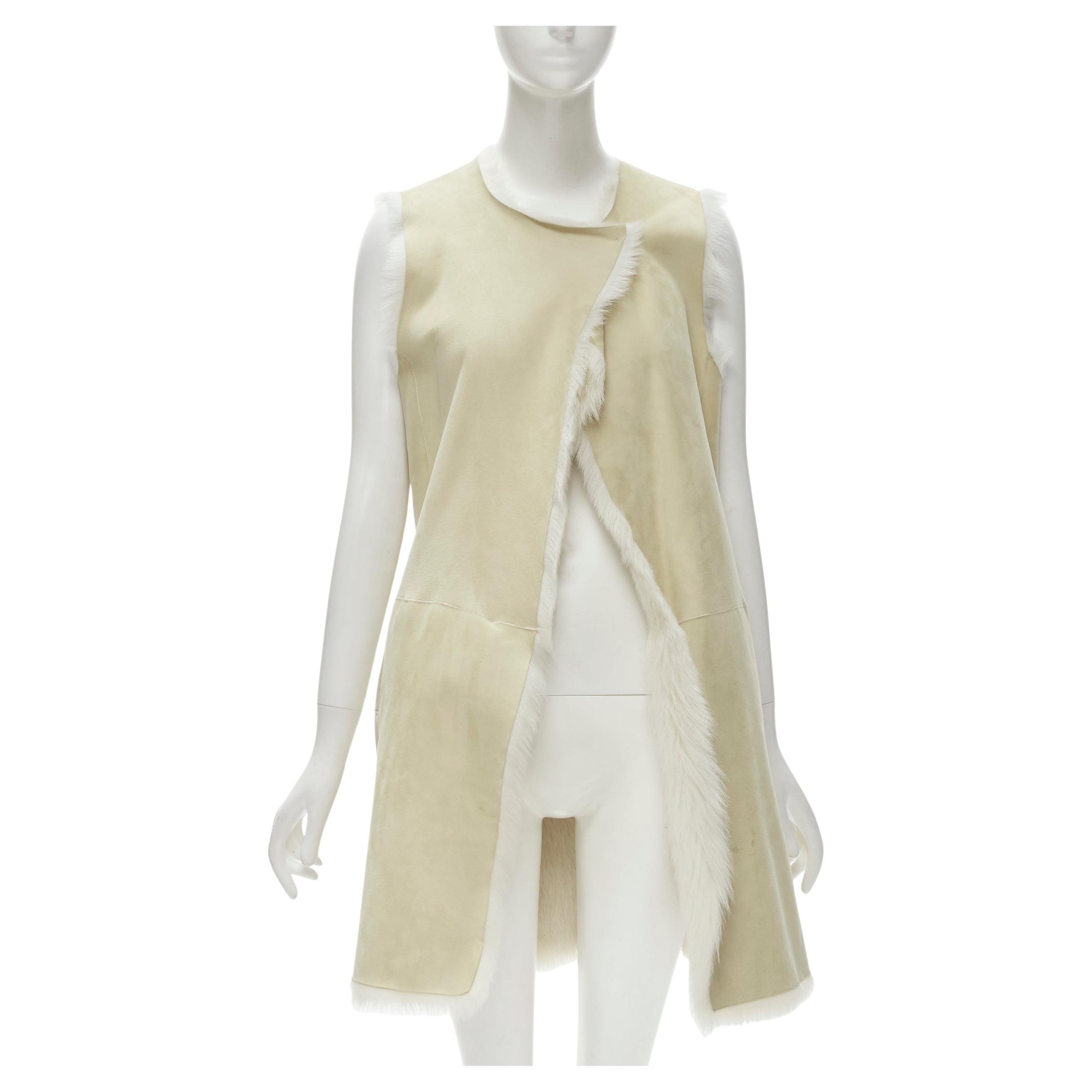 THEORY beige shearling lamb fur lined suede vest XS For Sale