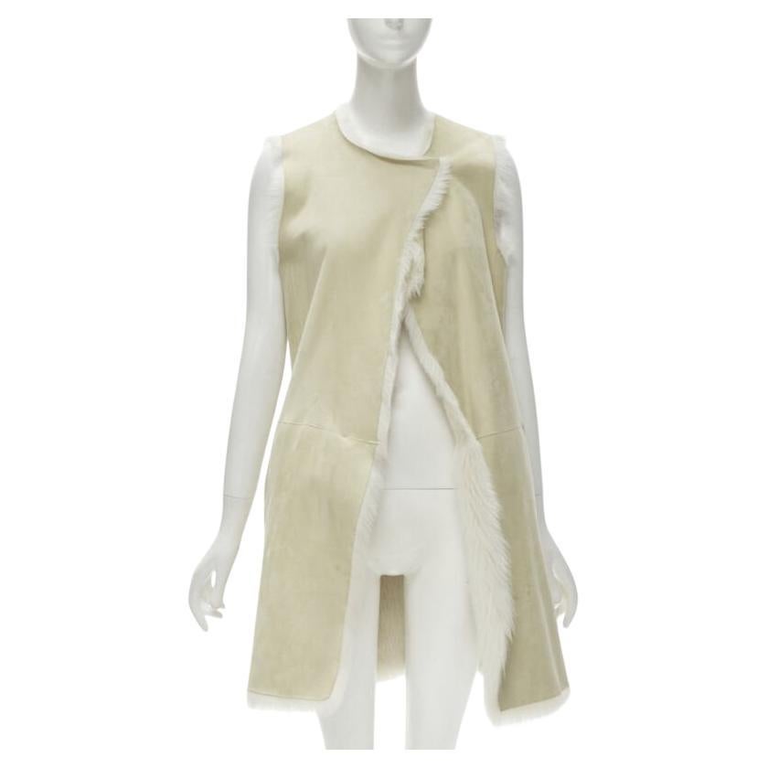 THEORY beige shearling lamb fur lined suede vest XS For Sale