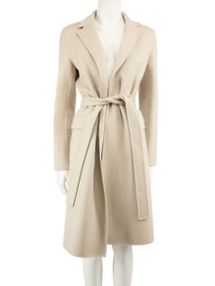 Theory Beige Wool Belted Mid-Length Coat Size M