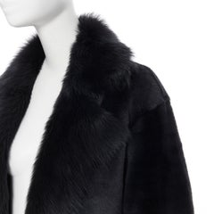 THEORY black dyed shearling lamb genuine fur leather oversized winter coat XS