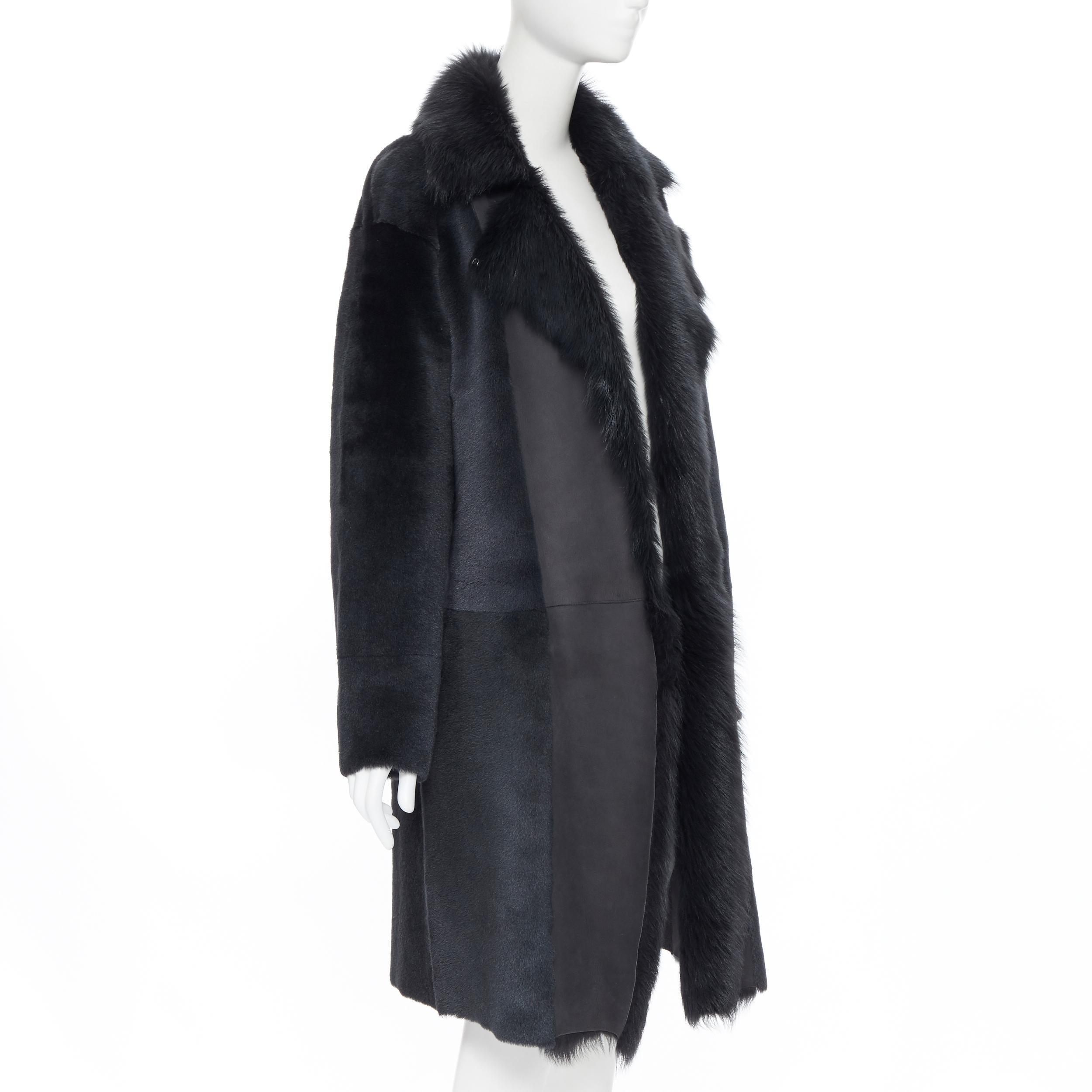 Black THEORY black dyed shearling lamb genuine fur leather oversized winter coat XS