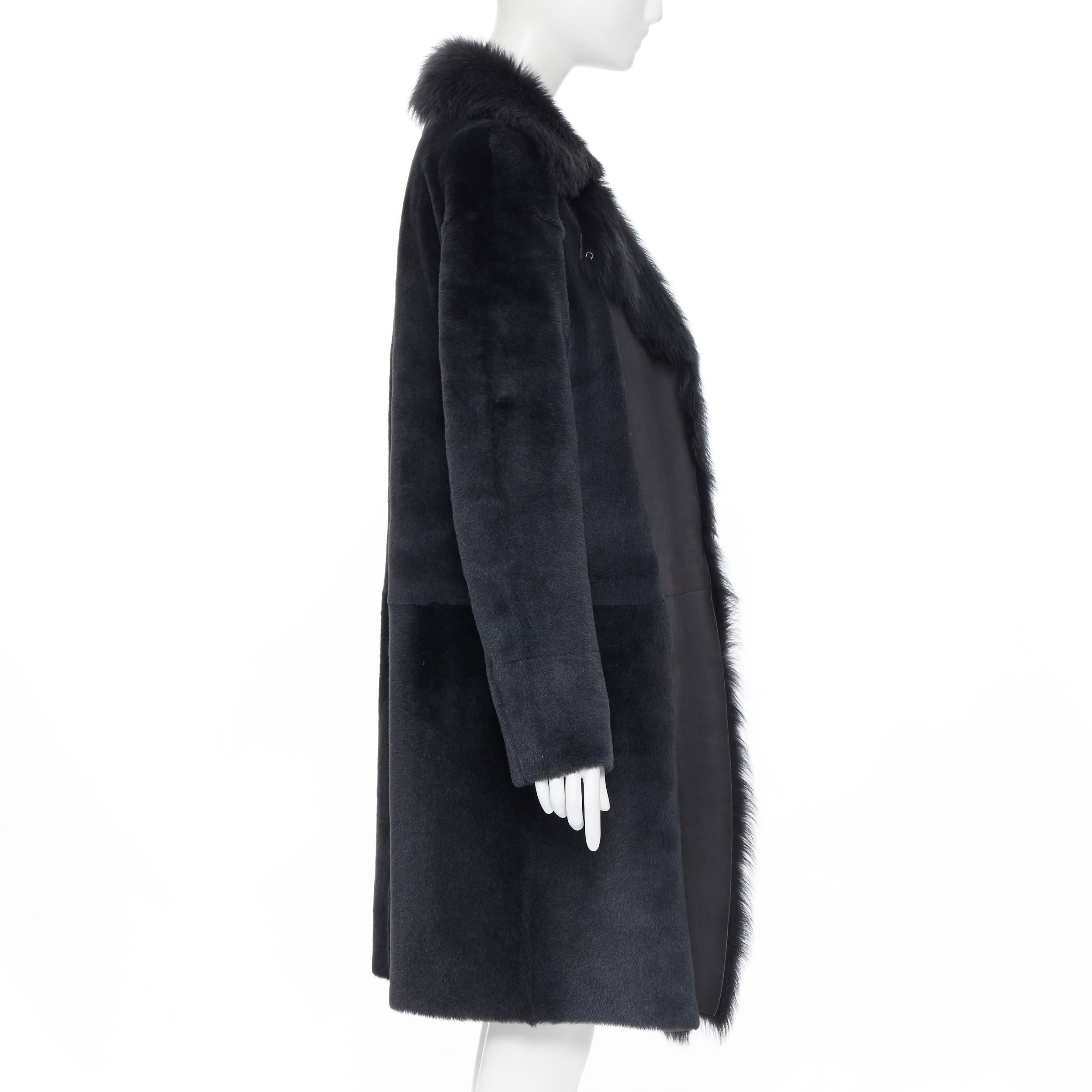 THEORY black dyed shearling lamb genuine fur leather oversized winter coat XS In Excellent Condition In Hong Kong, NT