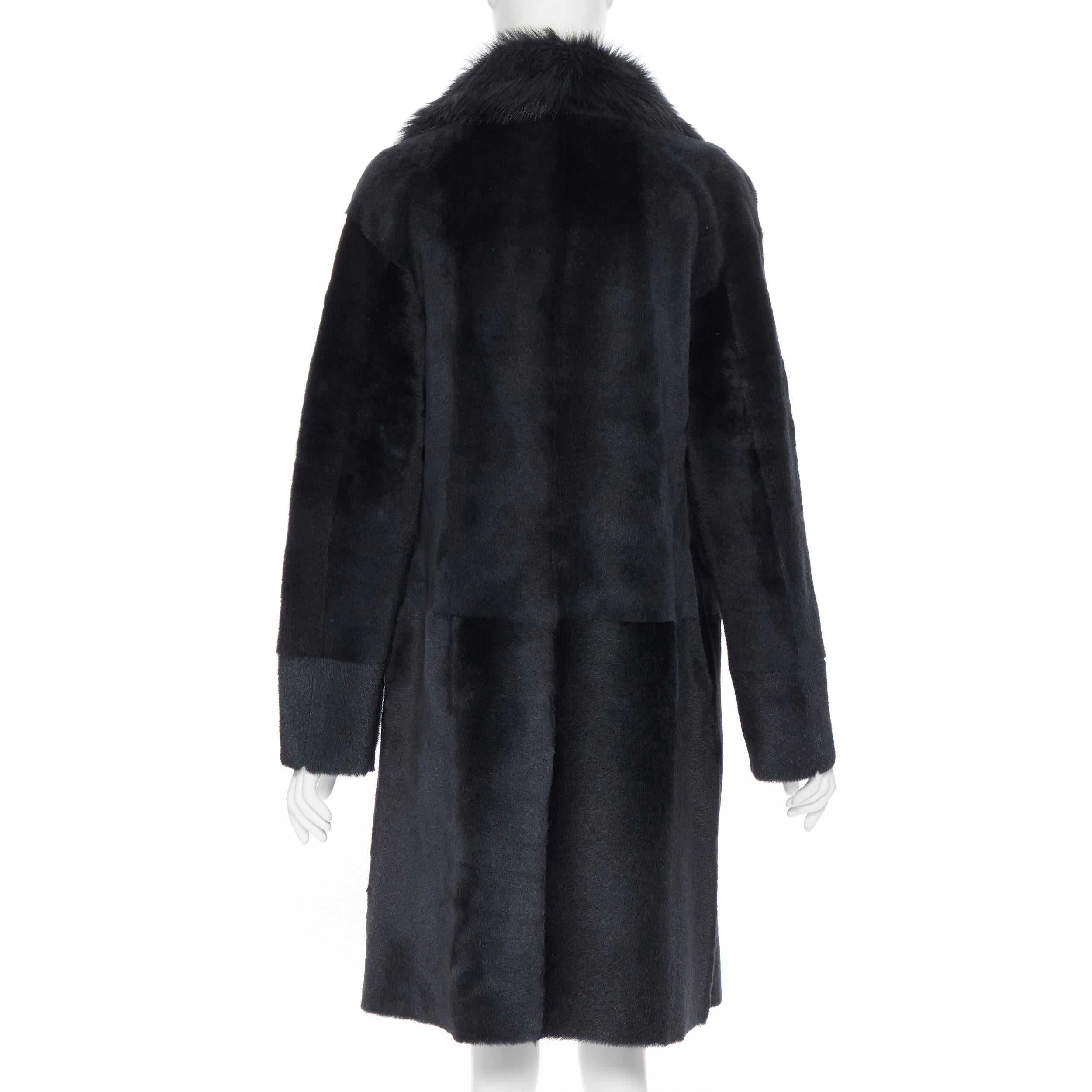 Women's THEORY black dyed shearling lamb genuine fur leather oversized winter coat XS