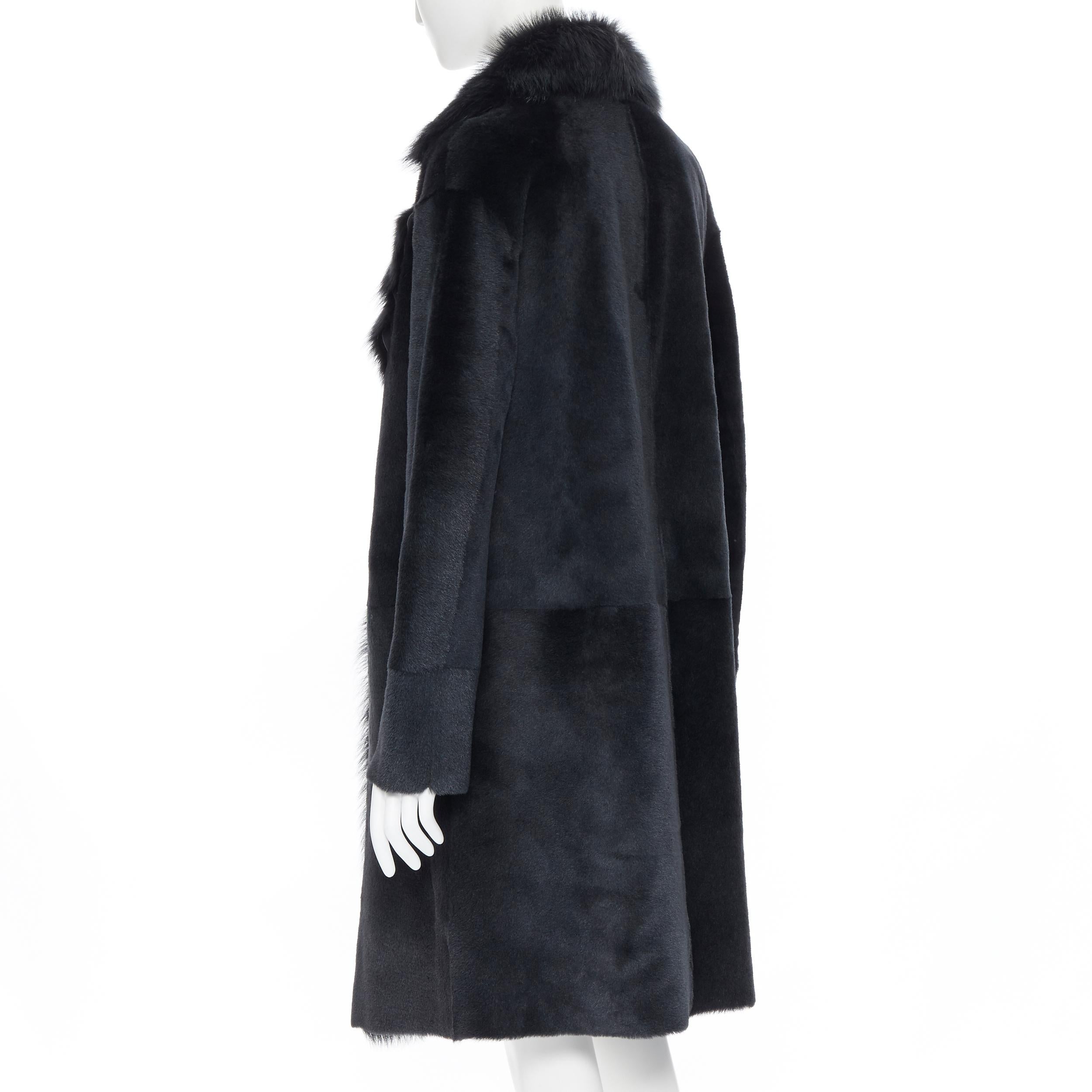 THEORY black dyed shearling lamb genuine fur leather oversized winter coat XS 1