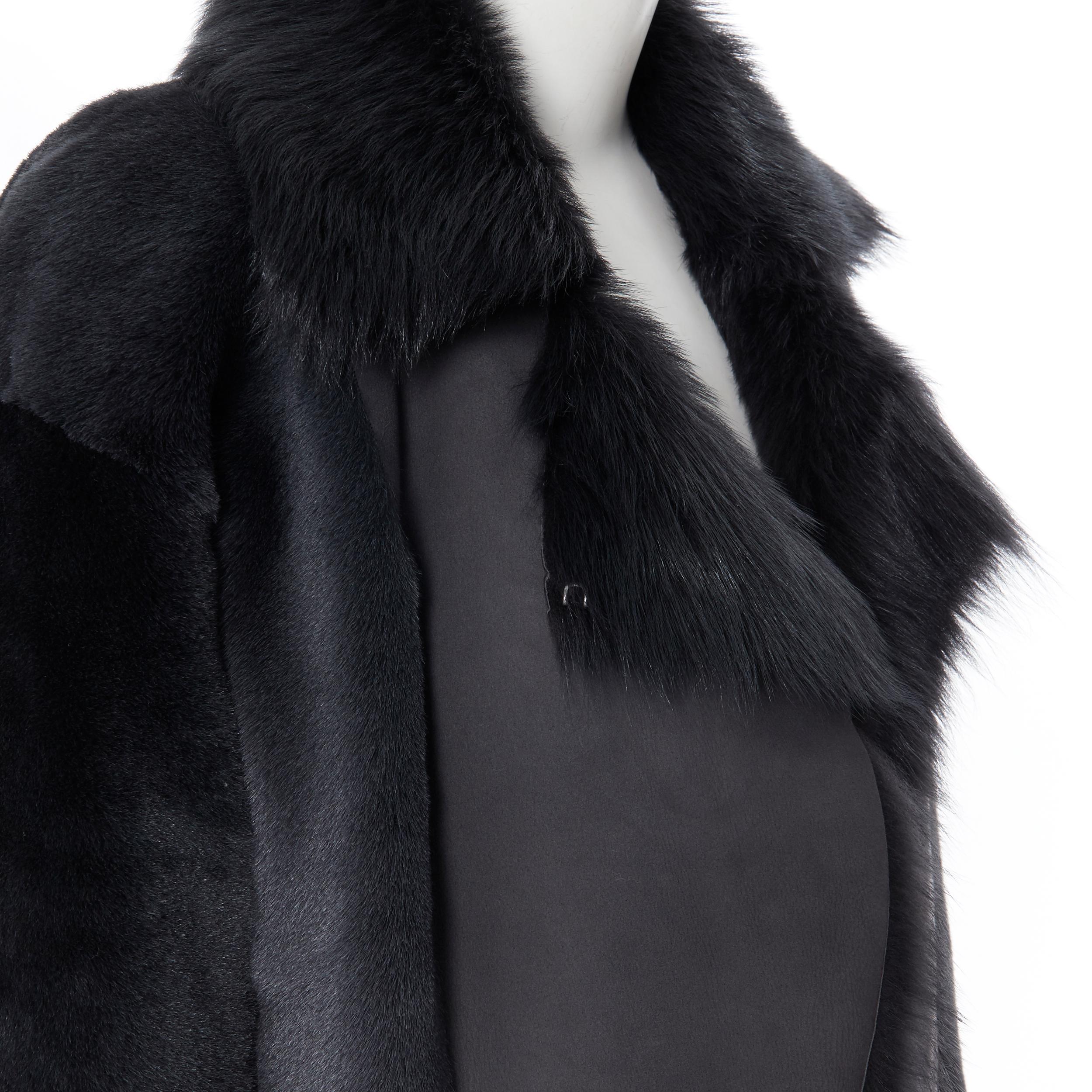 THEORY black dyed shearling lamb genuine fur leather oversized winter coat XS 2