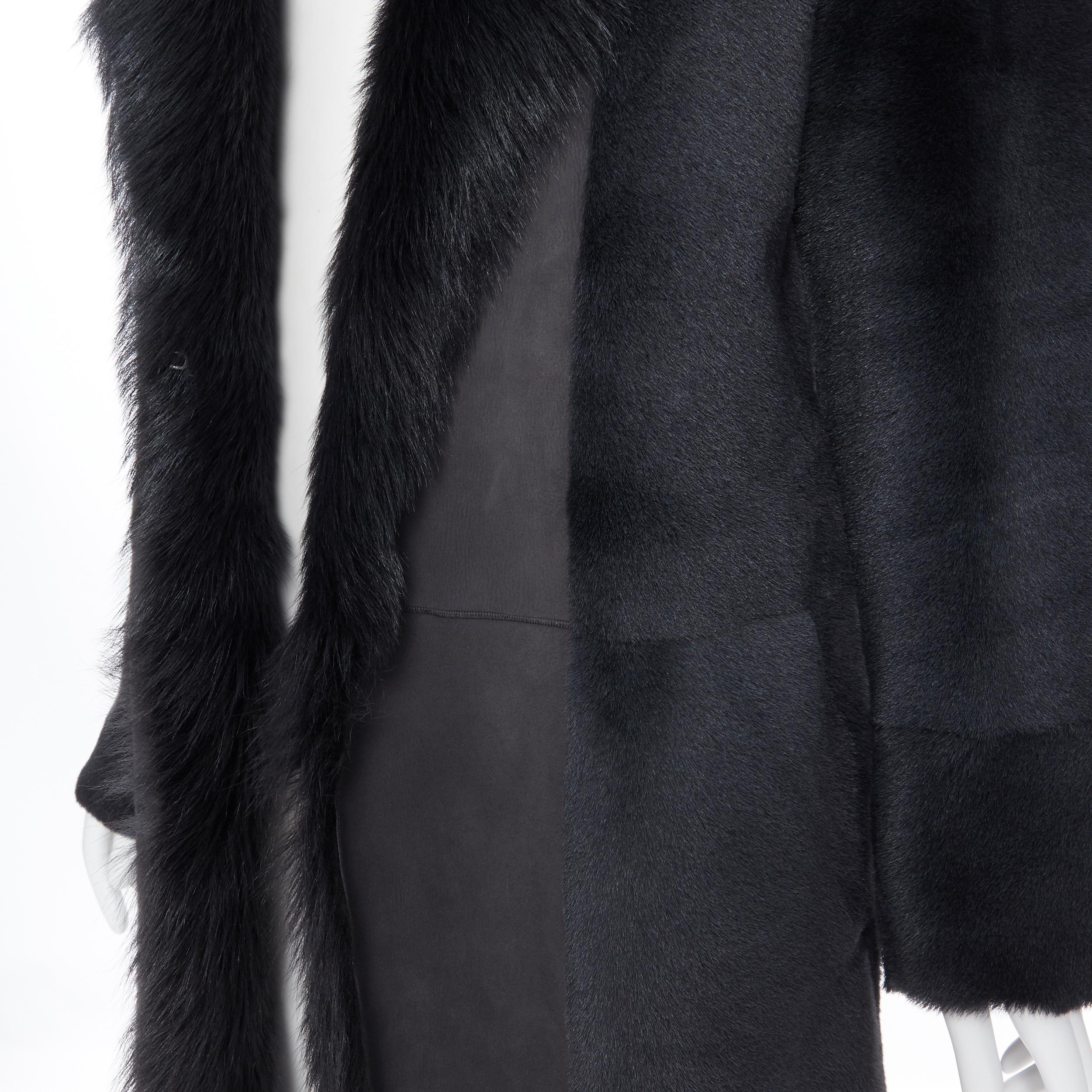THEORY black dyed shearling lamb genuine fur leather oversized winter coat XS 3