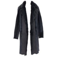 THEORY black dyed shearling lamb genuine fur leather oversized winter coat XS
