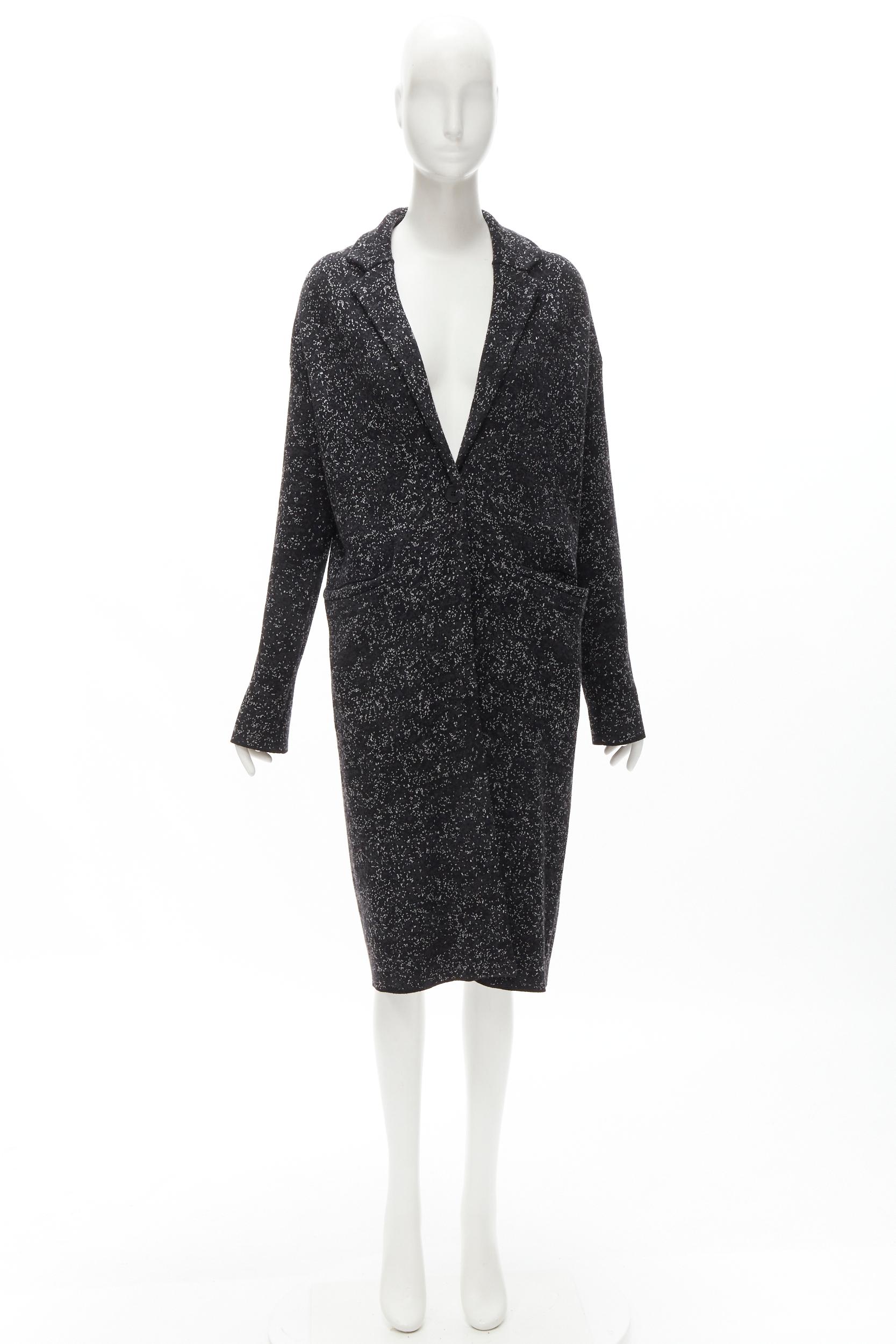 THEORY black grey speckle wool blend knitted robe coat S For Sale 2
