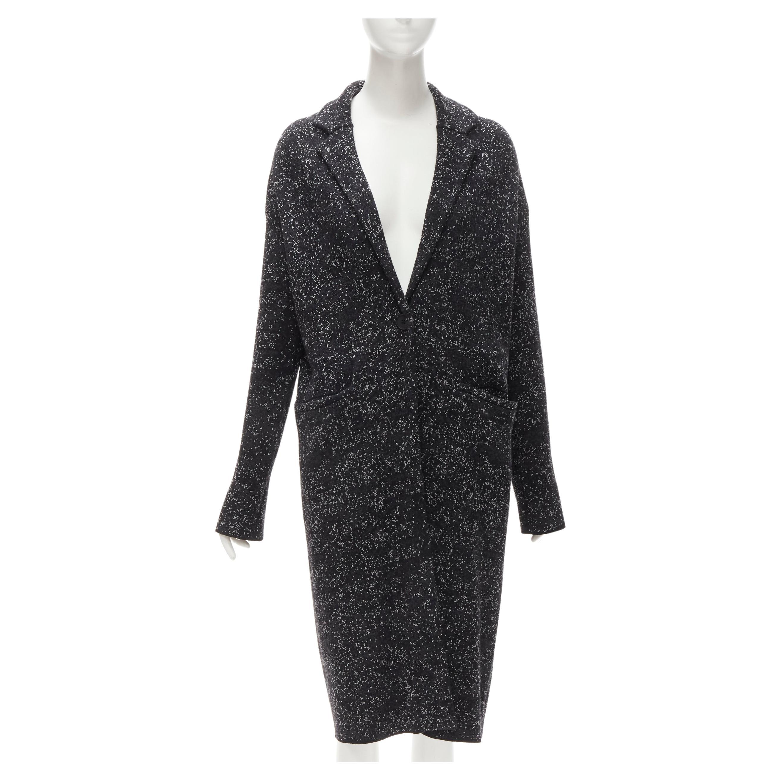 THEORY black grey speckle wool blend knitted robe coat S For Sale