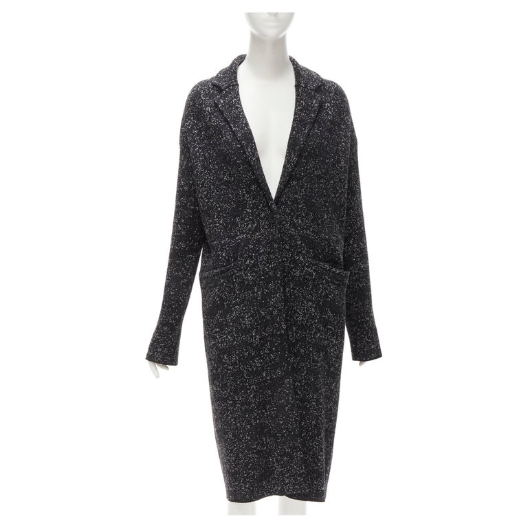 THEORY black grey speckle wool blend knitted robe coat S For Sale at