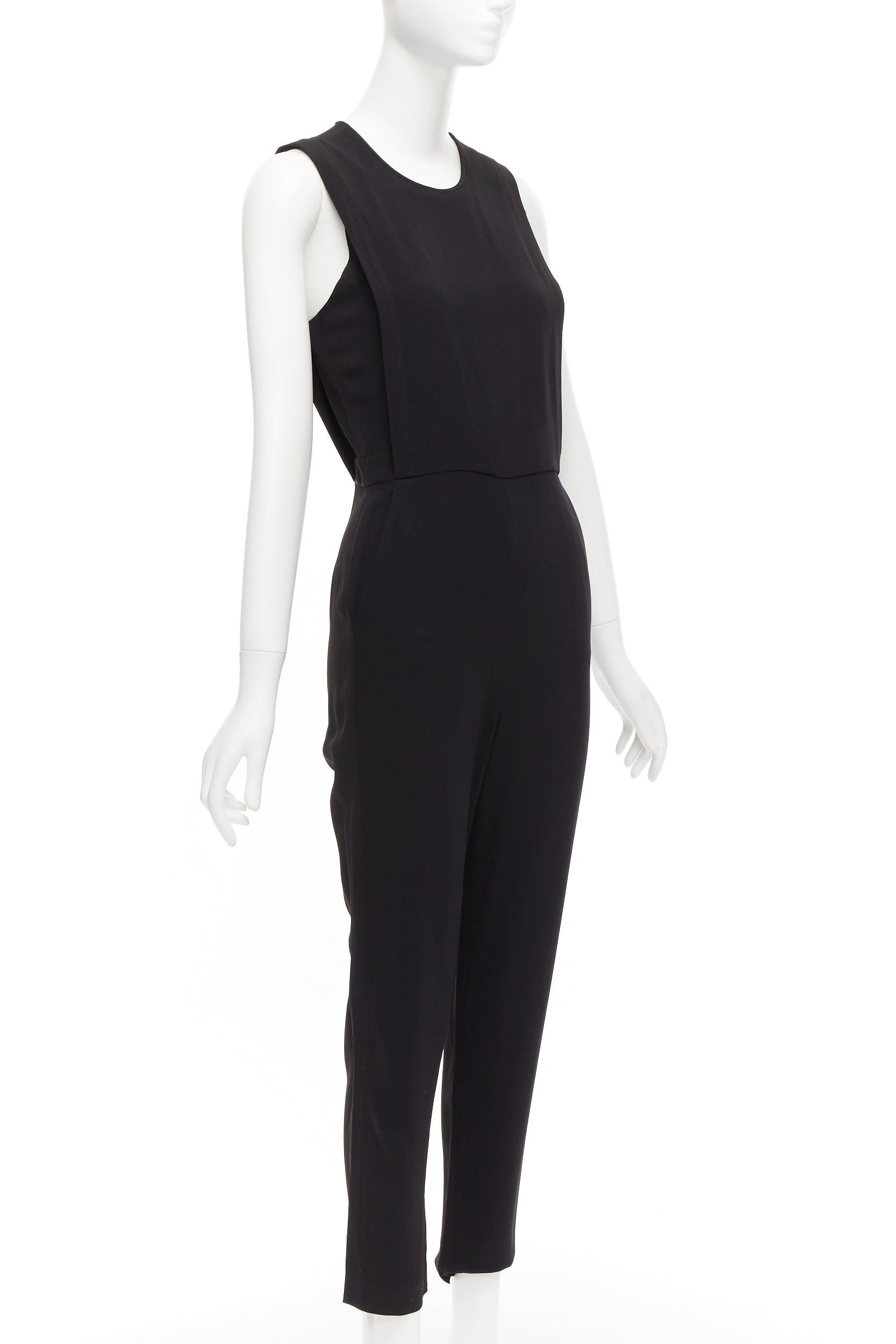 Black THEORY black layered top back zip cropped sleeveless jumpsuit US0 XS For Sale