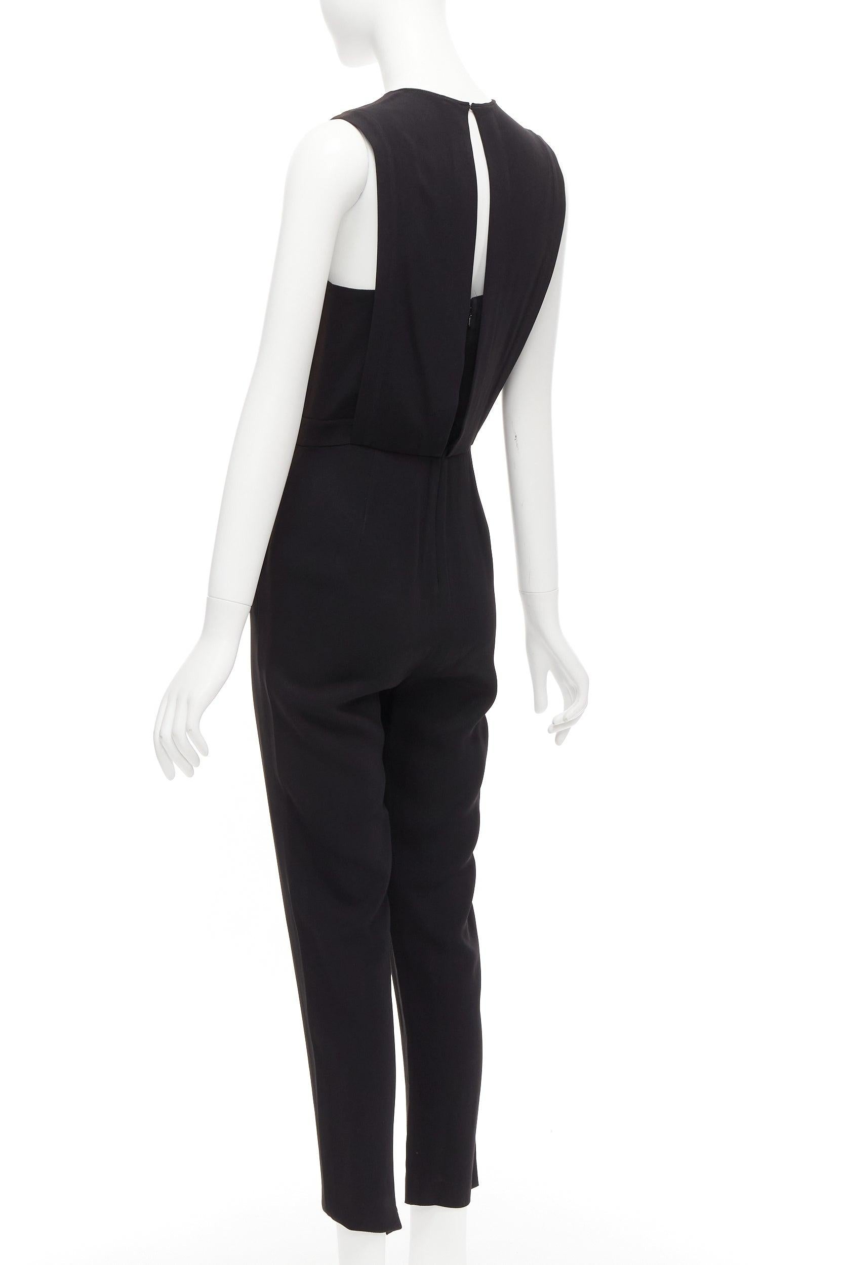 THEORY black layered top back zip cropped sleeveless jumpsuit US0 XS For Sale 1