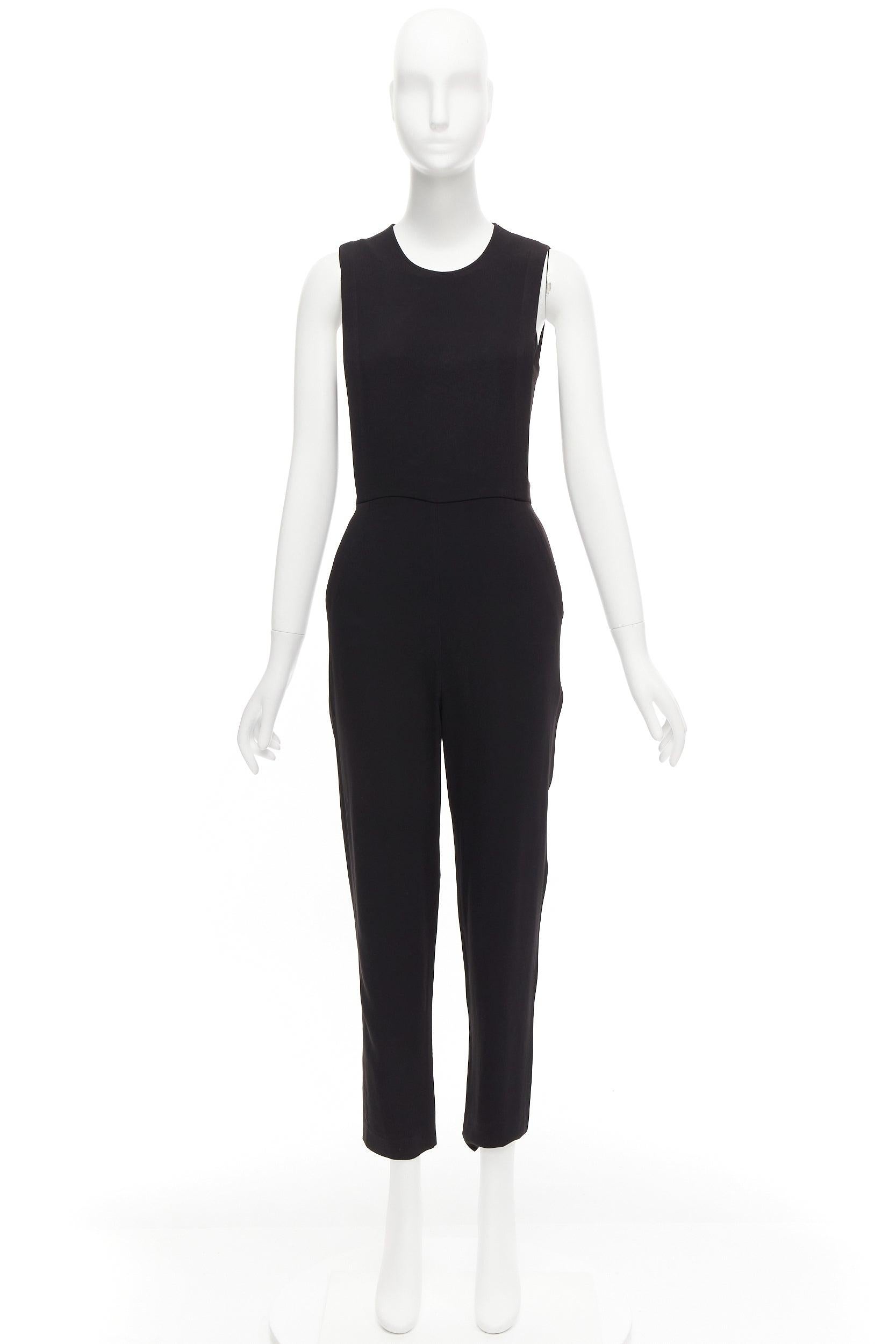 THEORY black layered top back zip cropped sleeveless jumpsuit US0 XS For Sale 2