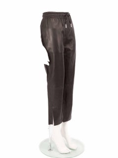 Theory Black Leather Ankle Slit Jogger Trousers Size XL