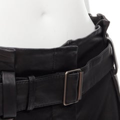 THEORY black leather belted paperbag waist wide cuffed shorts US0 XS