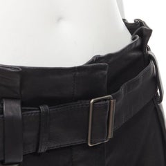 THEORY black leather belted paperbag waist wide cuffed shorts US0 XS