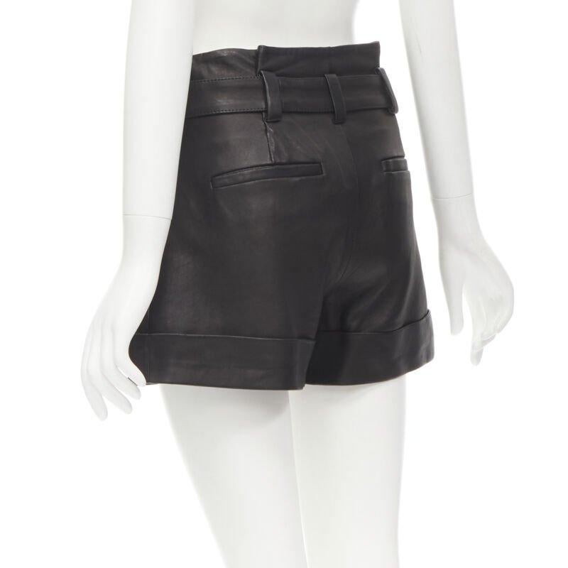 THEORY black leather belted paperbag waist wide cuffed shorts US0 XS For Sale 1