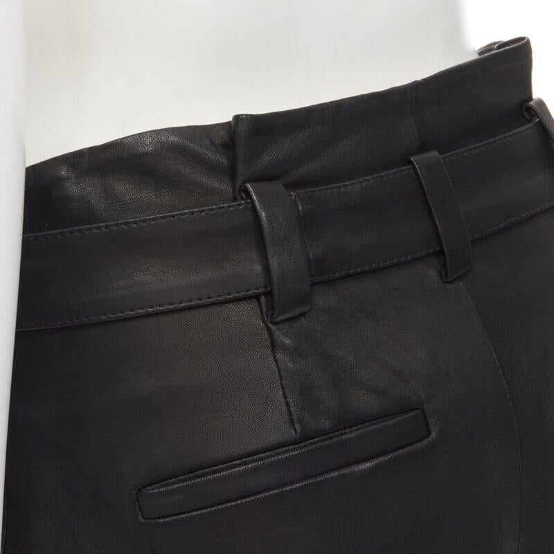 THEORY black leather belted paperbag waist wide cuffed shorts US0 XS For Sale 2