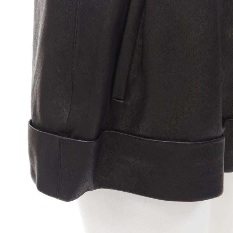 THEORY black leather belted paperbag waist wide cuffed shorts US0 XS For Sale 3