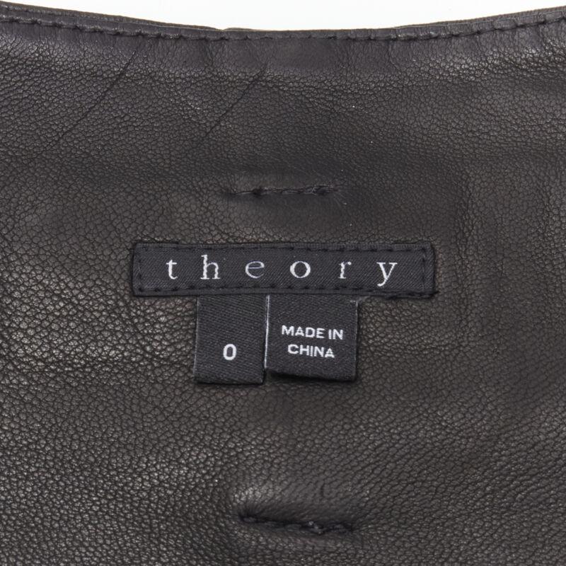 THEORY black leather belted paperbag waist wide cuffed shorts US0 XS For Sale 4