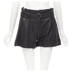 THEORY Schwarze Papiertasche mit Gürtel und breiter Taille aus Leder US0 XS