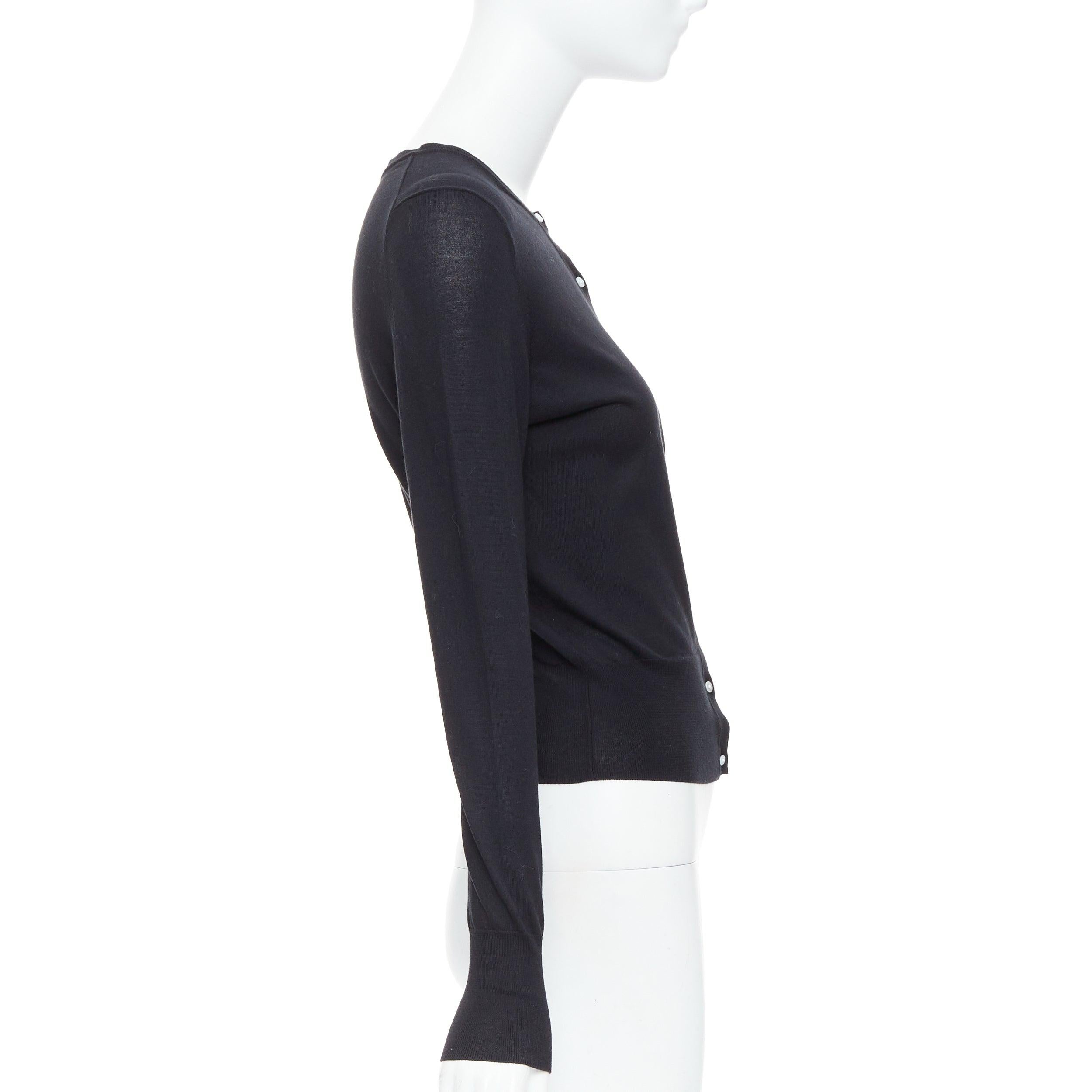 THEORY black silk cotton white buttons crew neck cardigan S In Excellent Condition For Sale In Hong Kong, NT