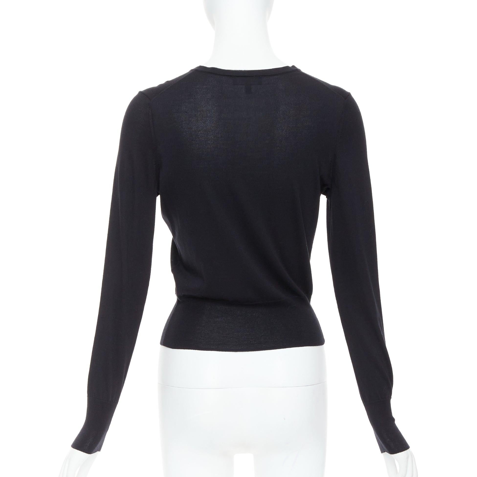 Women's THEORY black silk cotton white buttons crew neck cardigan S For Sale