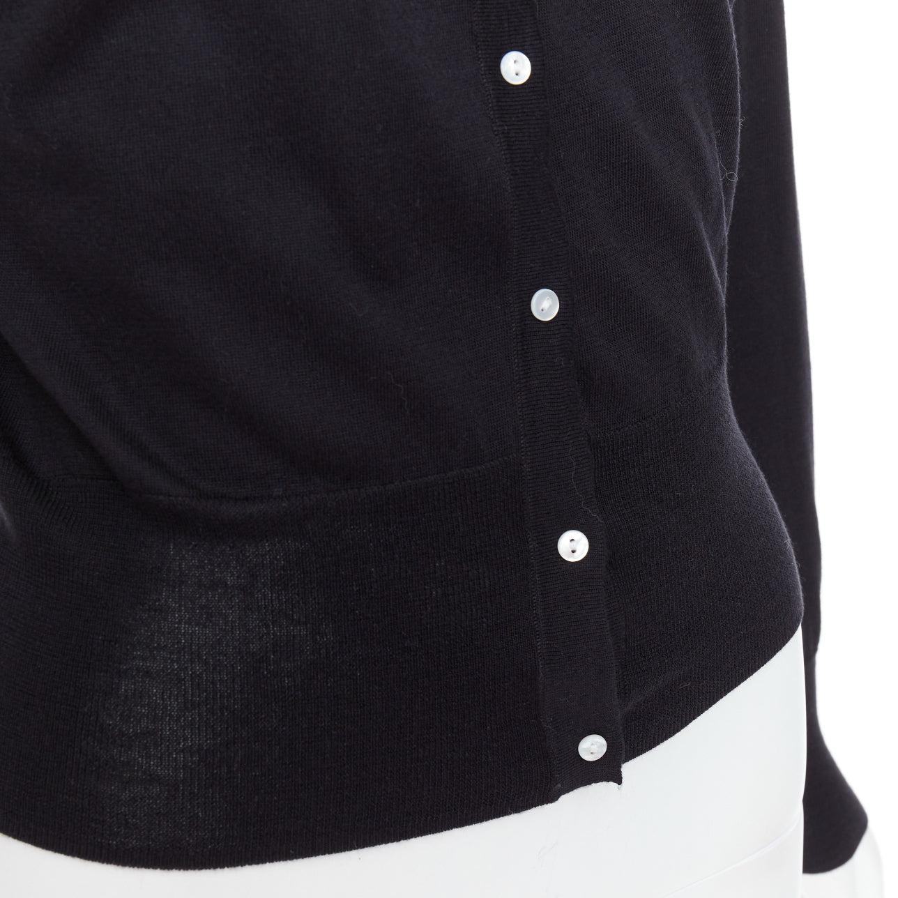 THEORY black silk cotton white buttons crew neck cardigan S For Sale 2